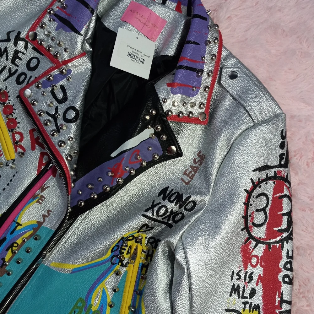Azalea Wang Femi luxury designer graphic punk jacket! "Phoenix" moto sold out! - Picture 4 of 14